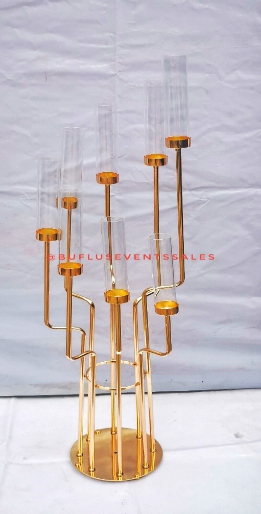 Tall 8 Gold round shaped Candle Holders